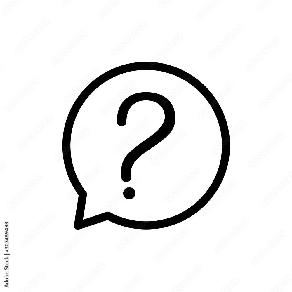Icono plano lineal símbolo de interrogación en burbuja de habla en color negro Icono plano lineal símbolo de interrogación en burbuja de habla en color negro