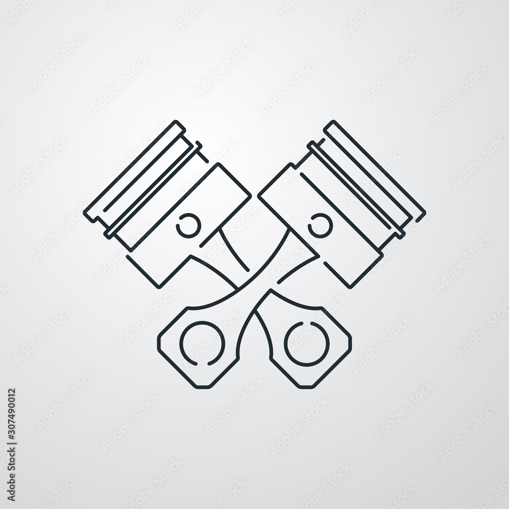 Icono plano lineal pistones de motor de coche cruzados en fondo gris Icono plano lineal pistones de motor de coche cruzados en fondo gris