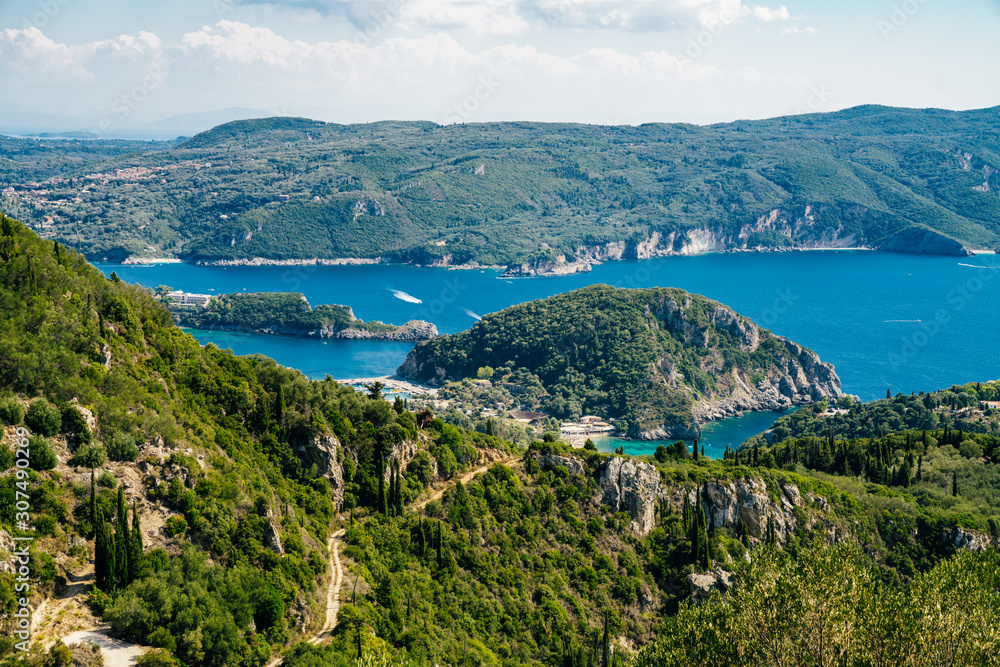Spectacular view of the bay next to Angelokastro, Byzantine castle ruins.