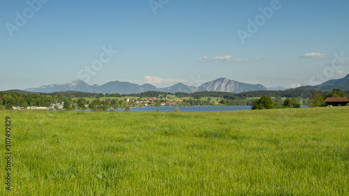 See in Oberbayern im Hintergrund die Alpen 