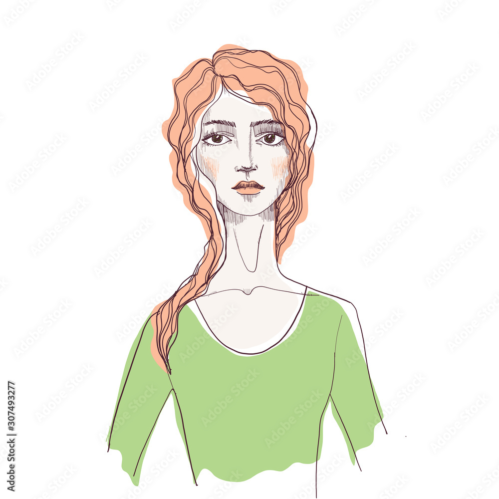 Beautiful girl hand drawn portrait fashion illustration. Beautiful girl hand drawn portrait fashion illustration.