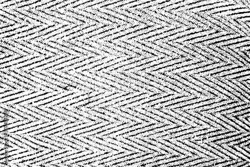 Distressed overlay texture of rough surface, regular structure, textile, woven fabric with chevron motif. Grunge background. One color graphic resource.