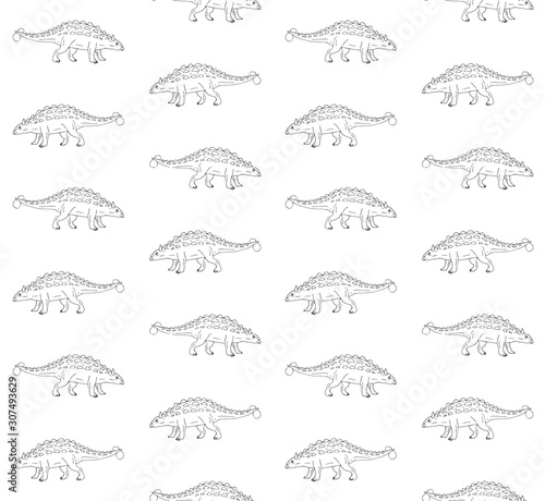 Vector seamless pattern of hand drawn doodle sketch ankylosaurus dinosaur isolated on white background