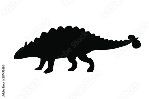 Vector black ankylosaurus silhouette dinosaur isolated on white background