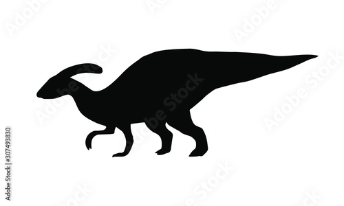 Vector black parasaurolophus dinosaur silhouette isolated on white background