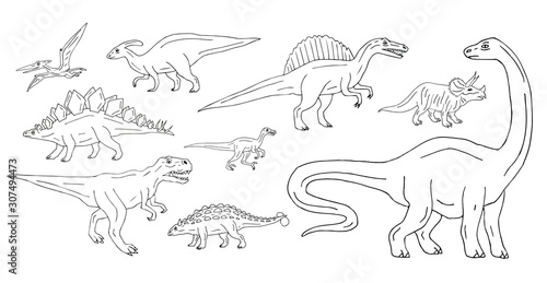 Vector set bundle of hand drawn doodle sketch dinosaurs isolated on white background