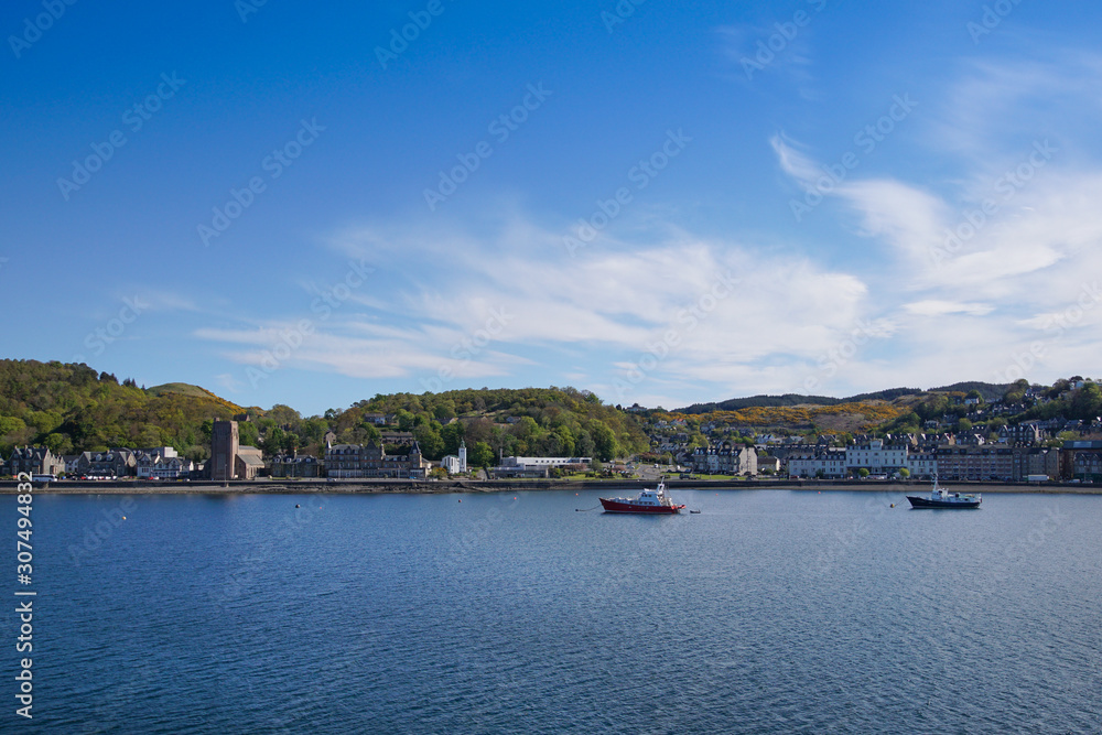 View over Oban and Oban harbour from the water