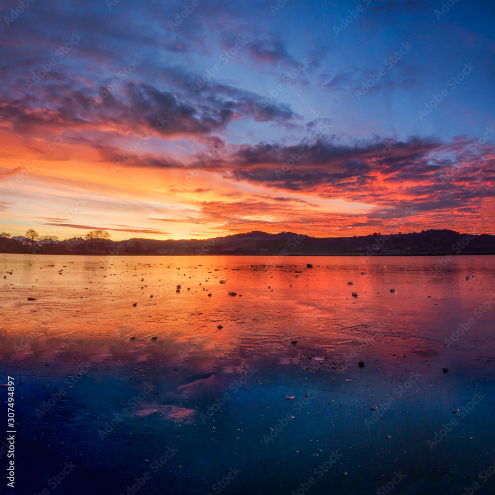 Sunset over lake