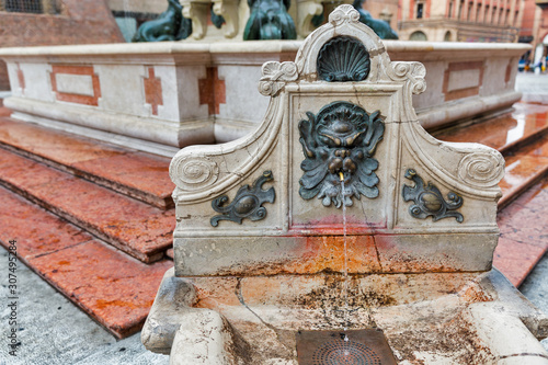 Famous Neptune fountain detail in Bologna, Italy. photo