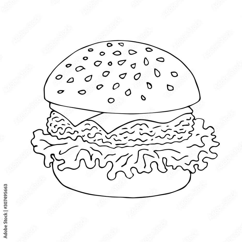Vector hand drawn doodle sketch outline burger isolated on white background Vector hand drawn doodle sketch outline burger isolated on white background