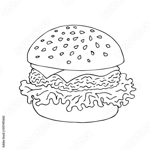 Vector hand drawn doodle sketch outline burger isolated on white background