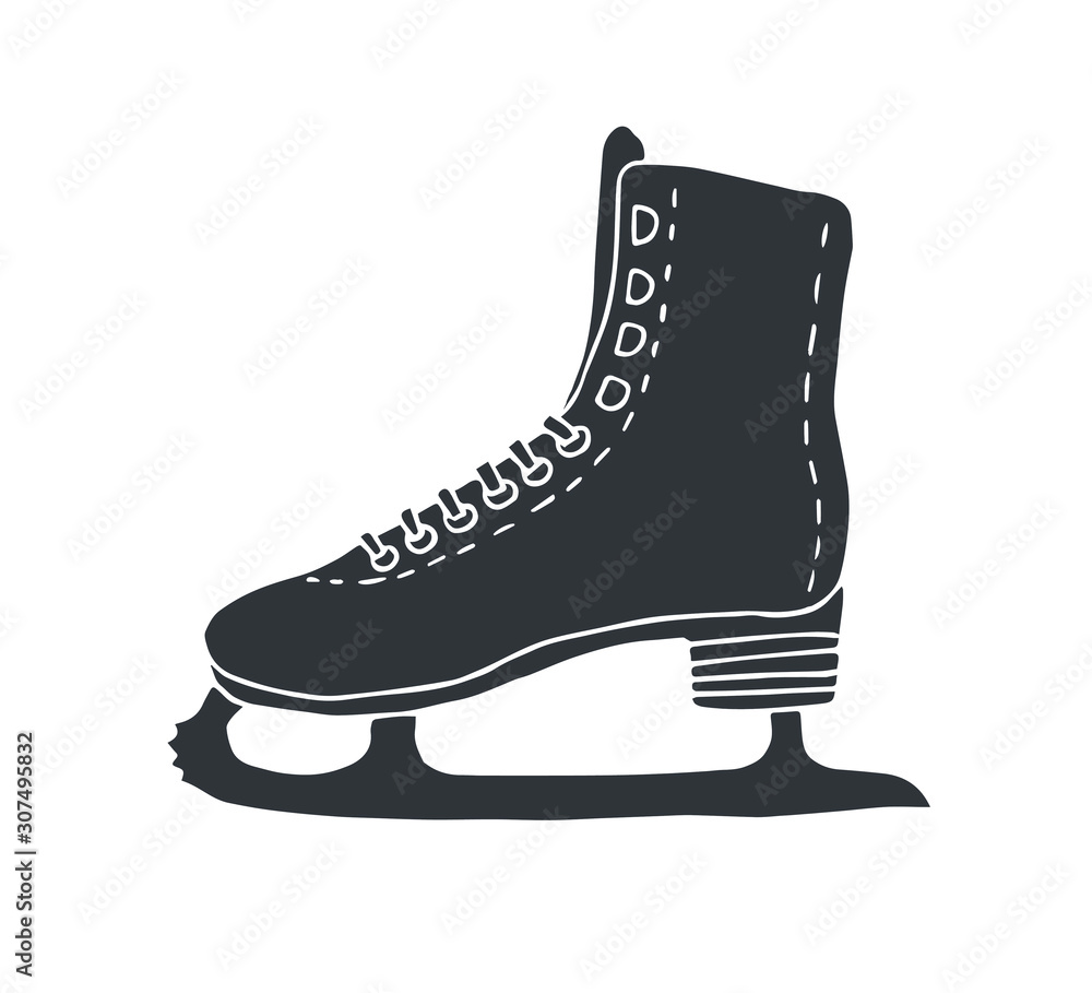Vector hand drawn doodle sketch black ice skate isolated on white background Vector hand drawn doodle sketch black ice skate isolated on white background