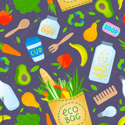 Zero waste seamless pattern.Waste management background.Layout design perfect for prints,banners,web,eco posters,flyer mockups,textile and more.Think green, go to zero waste.