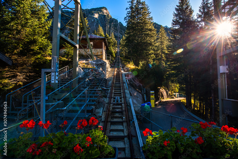 Gelmer Funicular near by the Grimselpass in Swiss Alps, Gelmersee, Switzerland Gelmer Funicular near by the Grimselpass in Swiss Alps, Gelmersee, Switzerland