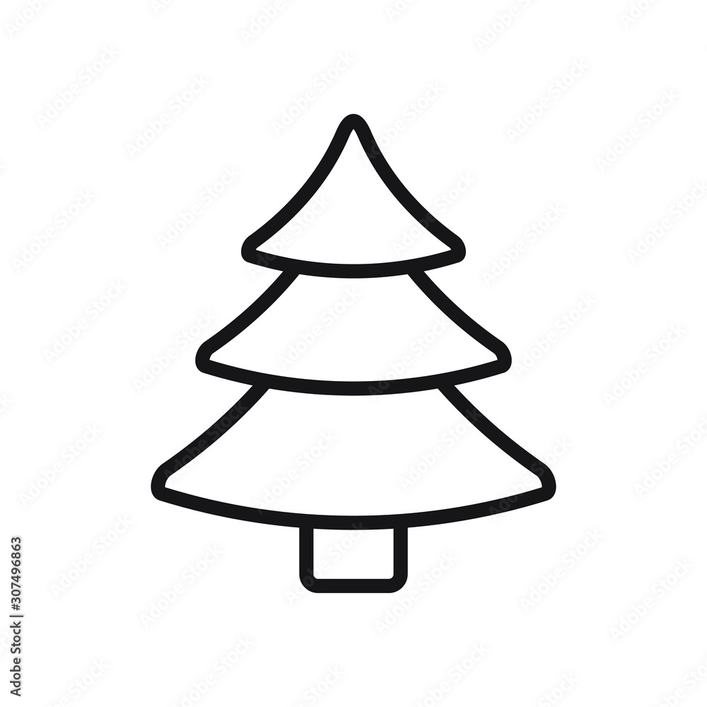Vector flat cartoon outline Christmas tree fur spruce isolated on white background Vector flat cartoon outline Christmas tree fur spruce isolated on white background