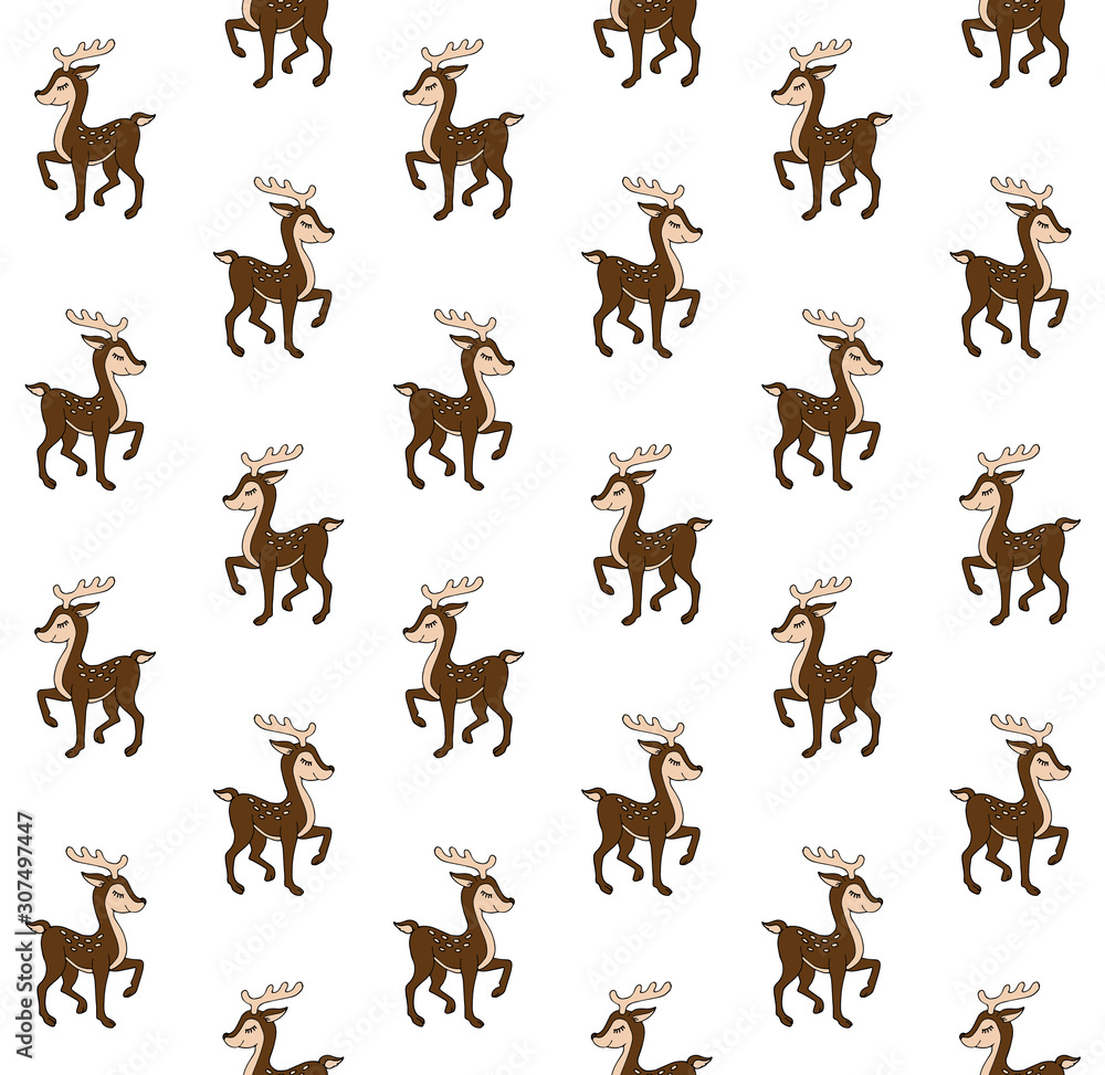 Vector seamless pattern of hand drawn doodle sketch colored baby deer isolated on white background Vector seamless pattern of hand drawn doodle sketch colored baby deer isolated on white background