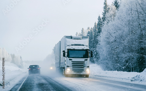 Fototapeta Winter road with snow
