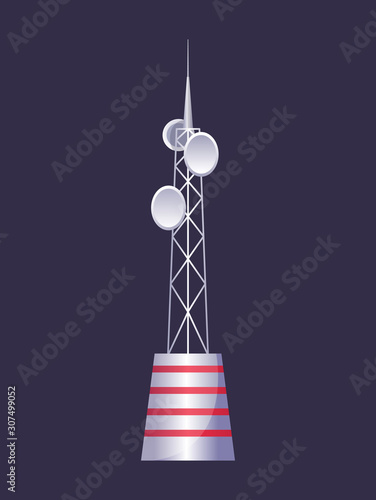 Wireless tower. Tv radio network communication satellite antena signal vector pictures. Communication tower. Cellular broadcasting tv wireless radio antena satellite construction