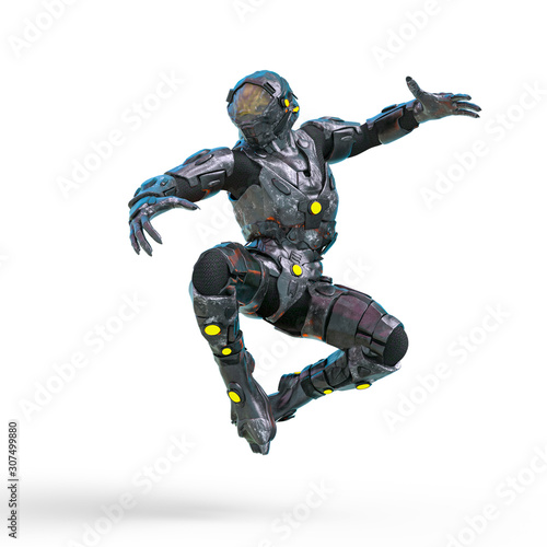 reptilian officer doing a nice jump in white background