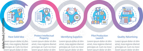 Start local production vector infographic template. Business presentation design elements. Data visualization with five steps and options. Process timeline chart. Workflow layout with linear icons