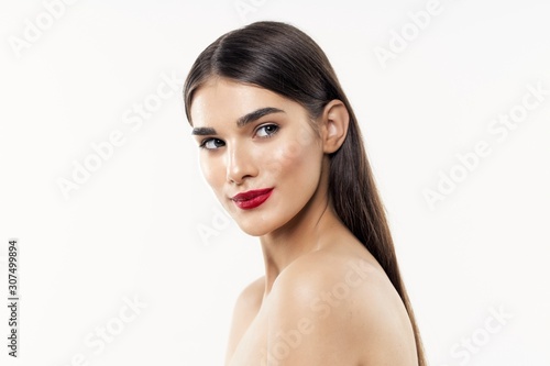 beautiful woman bare shoulders clean skin