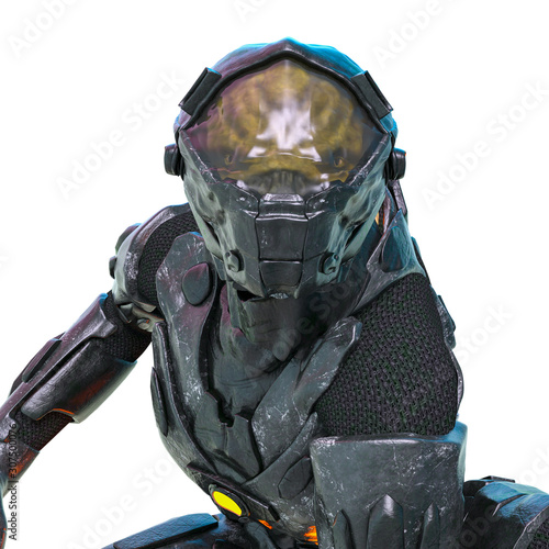 Fotografija reptilian officer is looking at you in a white background