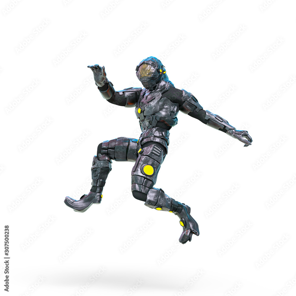 reptilian officer jumping in white background