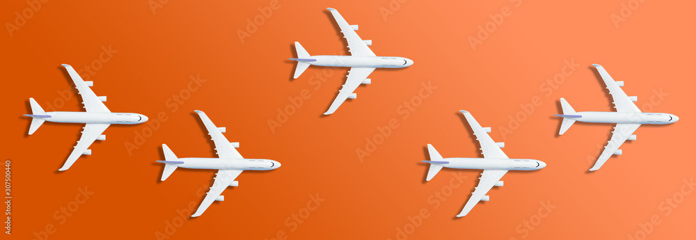 Model plane,airplane on pastel color background.Flat lay design.