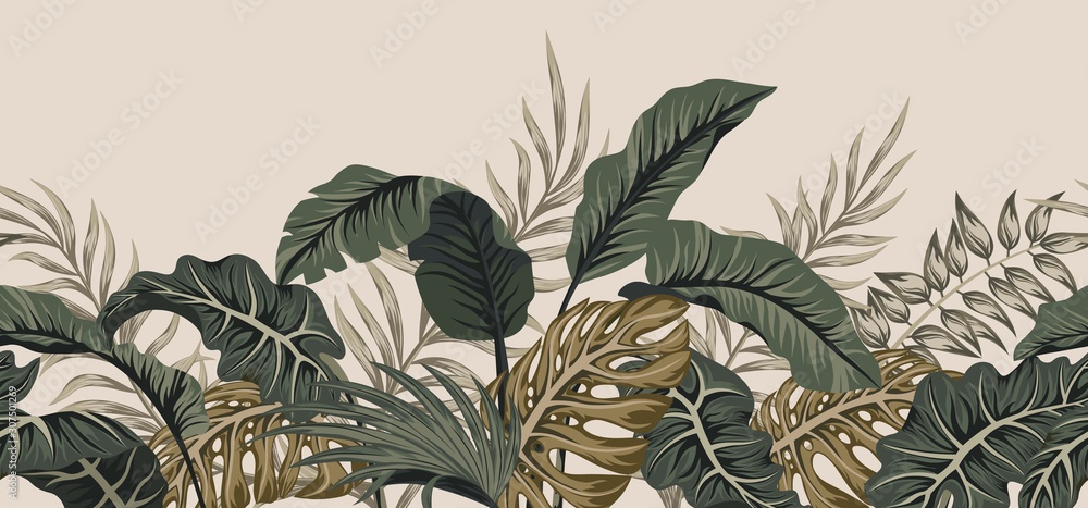 Fototapeta Tropical palm leaves, jungle leaves seamless vector floral pattern background.