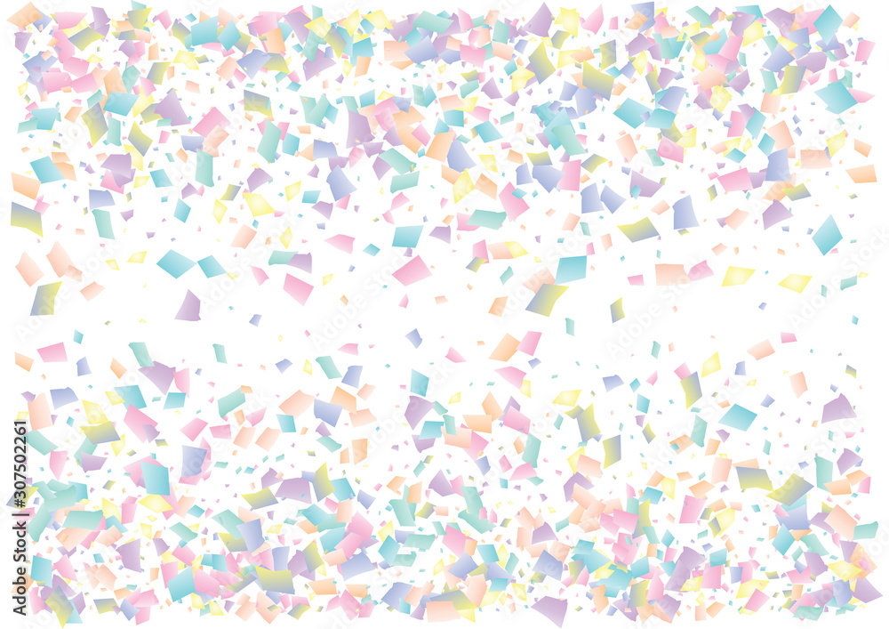 Festive color rectangle confetti background. Abstract frame confetti texture for holiday, postcard, poster, website, carnival, birthday, children's parties. Cover confetti mock-up. Wedding card layout