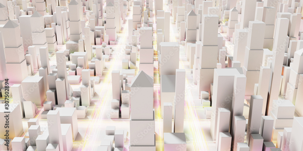 Obraz premium Techno mega city; urban and futuristic technology concepts, original 3d rendering