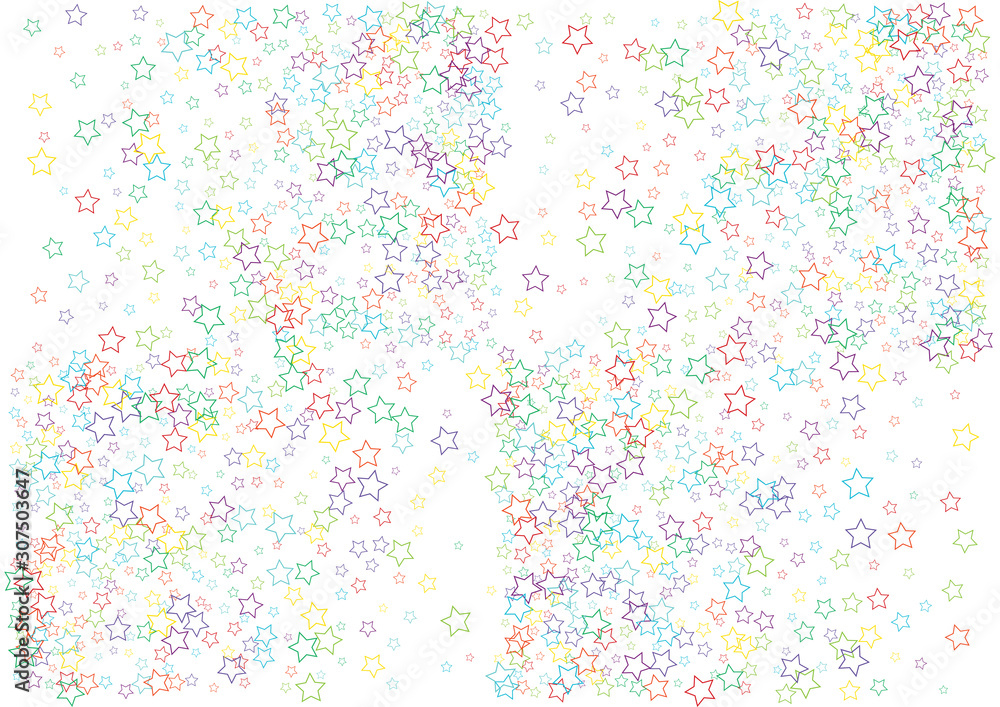 Festive colorful star confetti background. Abstract frame confetti texture for holiday, postcard, poster, website, carnivals, birthday and children's parties. Cover confetti mock-up. Wedding card