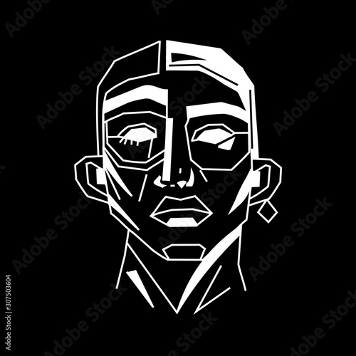 Face black and white Illustration. Abstract face Silhouette Print. Modern minimalism art style. Contemporary abstract design for poster, banner, textile print, social media concept, flyer.