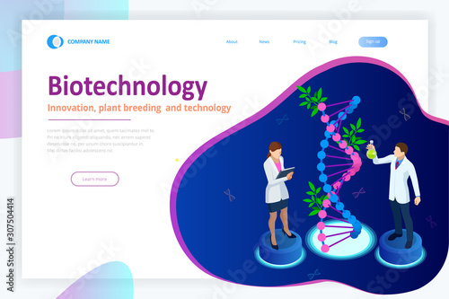 Isometric concept of laboratory exploring new methods of plant breeding and agricultural genetics. Plants growing in the test tubes.