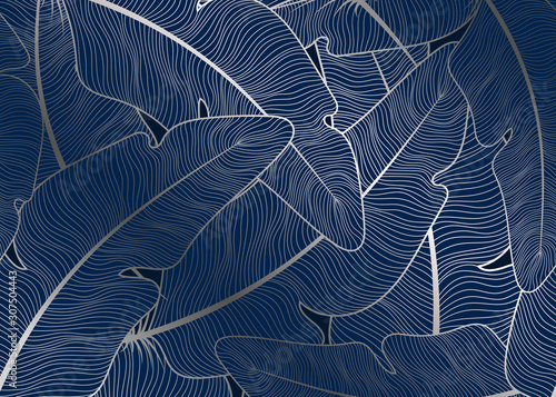 Modern luxury background for business or presentation or greeting card with navy blue and silver feathers.