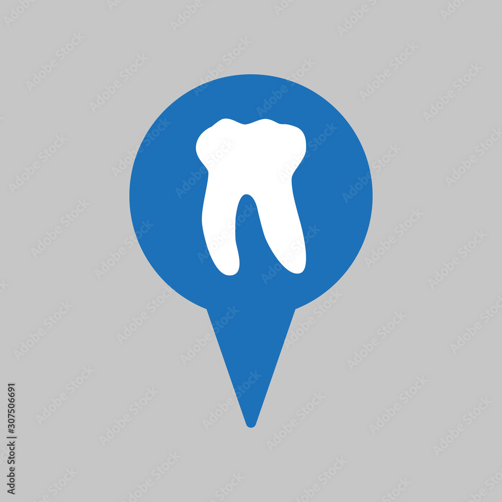 Map pointer with dental clinic icon on grey background. Map pointer with dental clinic icon on grey background.