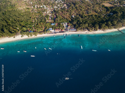 Drone shot of Gili Meno island at Bali, Indonesia