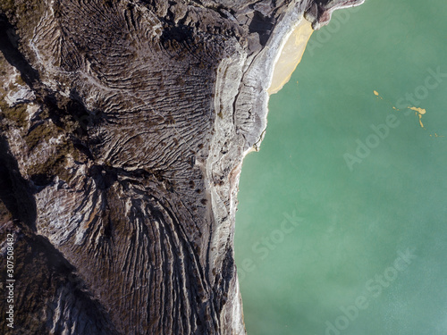Indonesia, Java, Aerial view of green sulphuric lake of?Ijen?volcano