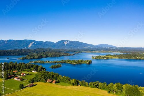 Beautiful view of Staffelsee lake and Buchau Island, Bavarian Alps, Germany photo