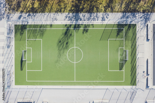 Aerial view of soccer field, Munich, Germany
