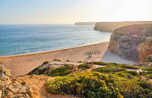Portugal, Algarve, Sagres, Beliche sandy beach at sunrise photo