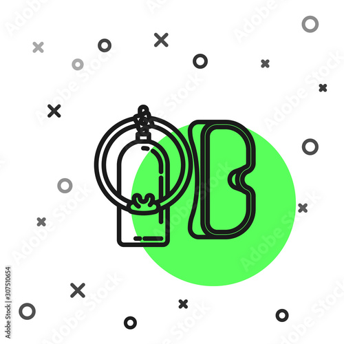 Black line Diving mask and aqualung icon isolated on white background. Oxygen tank for diver. Extreme sport. Sport equipment. Vector Illustration