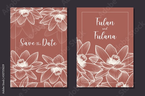 wedding invitation card set abstract doodle hand drawn floral daisy flower sketch vintage retro decoration ornament frame greeting poster background mockup template vector illustration