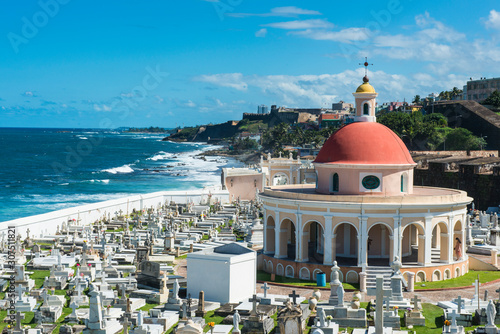 View of Santa Mar?a Magdalena de Pazzis Cemetery by sea against blue sky, Puerto Rico, Caribbean photo