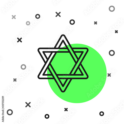 Black line Star of David icon isolated on white background. Jewish religion symbol. Symbol of Israel. Vector Illustration