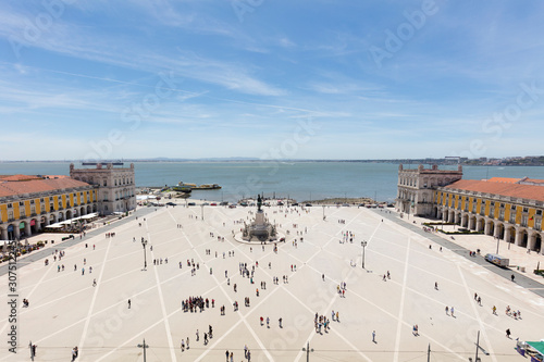 Aerial view of people at Praca do Com?rcio against sky, Lisbon, Portugal photo