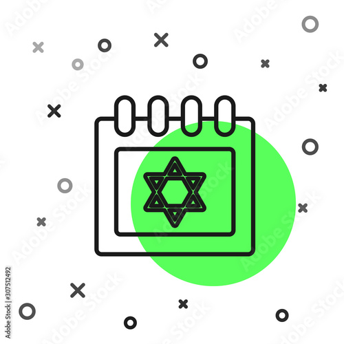 Black line Jewish calendar with star of david icon isolated on white background. Hanukkah calendar day. Vector Illustration