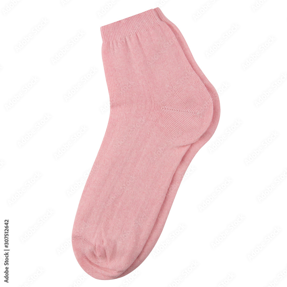 pink female sock made of fabric on a white background, short pink female sock made of fabric on a white background, short