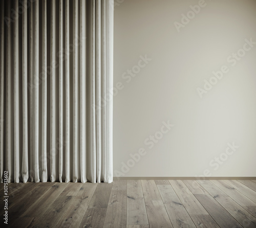 Empty apartment realistic interior wooden floor and white walls. 3d rendering image © Daryna