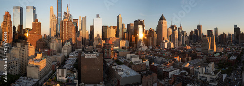 Sunset panorama of Manhattan's Hell's Kitchen skyline as seen from the 10th Avenue, Midtown Manhattan, New York City. Taken on September the 25th, 2019. © Euqirneto